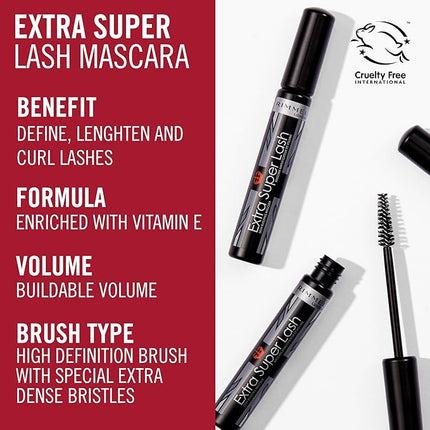 Rimmel Extra Super Lash Mascara, Black, 0.27 Fluid Ounce