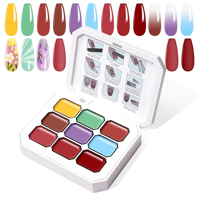Gradient Painting Gel, 9 Colors Ombre Gel Red Brown Geree Nail Polish for Pigment Pat Aura Nails, French Manicure DIY Nail Art,PaletteMoroccan Bazaar