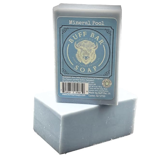 Bison Tallow Buff Soap Bar, Mineral Pool, (2 pack) - Scents of Himalayan Sea Salt, Moss, & Freesia - Cleans, Moisturizes, Soothes, Hydrates - No Chemicals or Preservatives