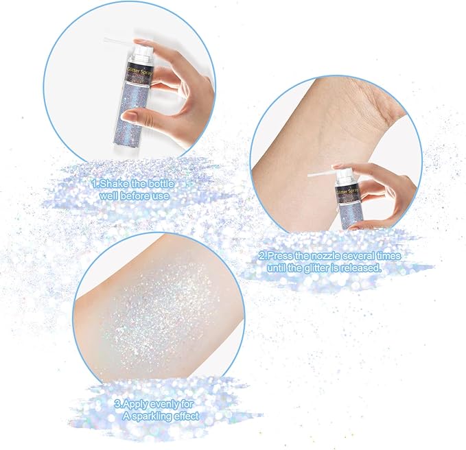 Hair and Body Glitter Spray, 1PC Glint-Rainbow Hair Glitter Extra Fine Face Shimmer Powder for Clothes, Festival Loose Sparkle Powder for Rave Clothes Nail Art Easter Halloween Crafts (Glint-Rainbow)