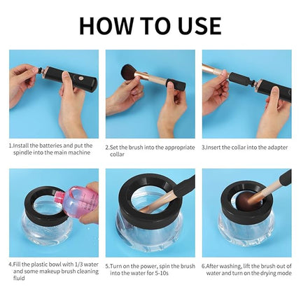 Senbowe Upgraded Makeup Brush Cleaner and Dryer Machine, Electric Cosmetic Automatic Brush Spinner with 8 Size Rubber Collars, Wash and Dry in Seconds, Deep Cosmetic Brush Spinner for All Size Brushes