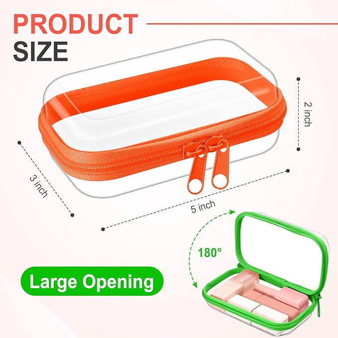 Hoolerry 4 Pcs Hard Clear Zipper Case Makeup Bags Plastic Pencil Pouch Transparent Storage Box Containers for Cosmetics, Snacks, Building Blocks, Puzzles(Fluorescent,5 x 3 x 2 in)
