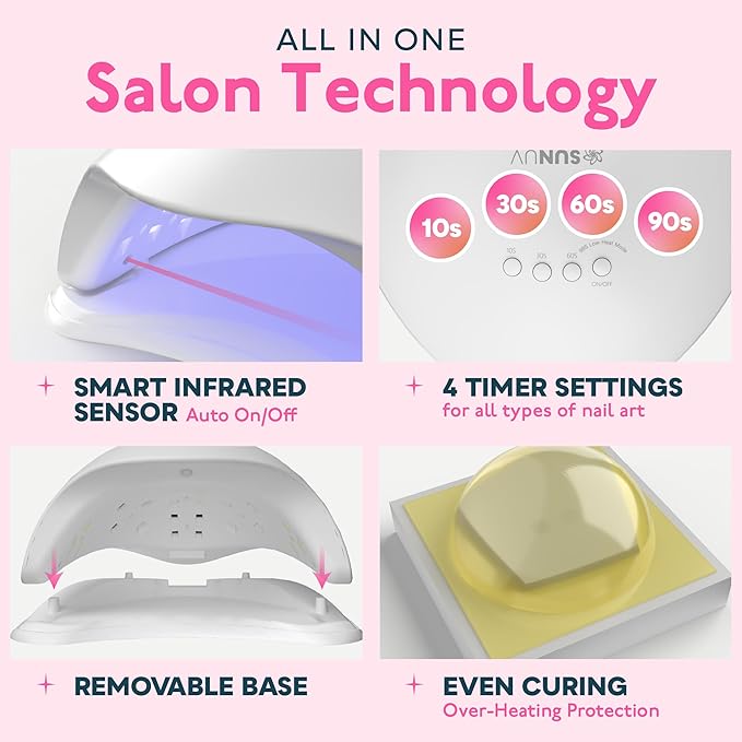 UV LED Nail Lamp, SUNUV UV LED Nail Polish Dryer Professional Gel Machine for Manicure and Pedicure with Sensor and 4 Timers SUN5Plus