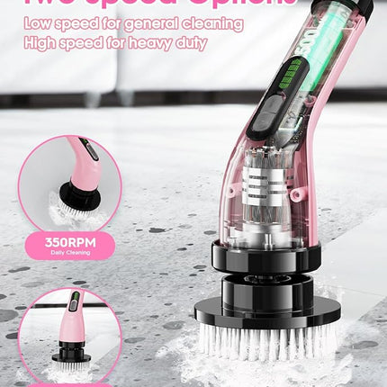 Electric Spin Scrubber for Cleaning Bathroom: Cordless Power Shower Scrubber - Electric Cleaning Brush for Tile Tub - Pink