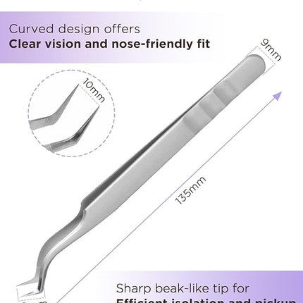 Beyelian Volume Lash Tweezers Lash Tweezers for Eyelash Extensions, Non-slip High Precision Effortless Tip for Mega Fans, Stainless Steel ZJ12