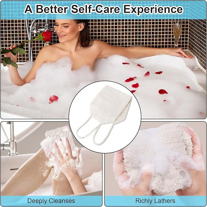 35.5" Long Exfoliating Washcloth Shower Loofah with Handle for Women, Natural Body Scrubber Back Cleaner for Shower, Double Layer Extra Rough Bath Scrubber for Body