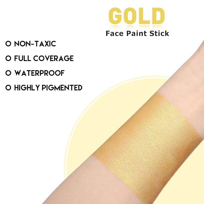 BOBISUKA Gold Face Paint Stick, Oil-Based Body Paint Stick for Halloween SFX Cosplay Costume Parties, Long-Lasting Metallic Color for Goddess Statue Looks