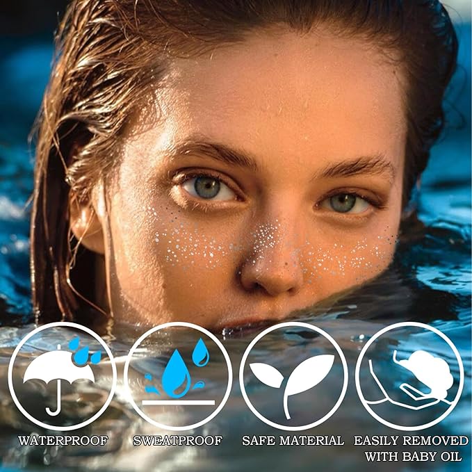 Face Glitter Freckles Tattoo, Glitter Face Makeup Patches, Body Glitter Sparkle Freckles Stickers for Women Kid, Festival Concert Carnival Party Halloween Decor Accessories, 24PCS Gold Silver