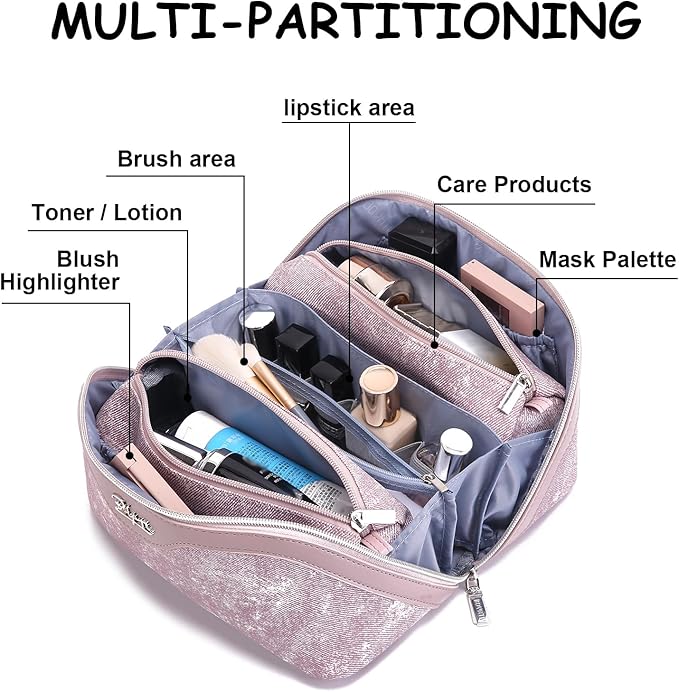 Travel Makeup Bag Cosmetic Bags for Women: 3 Sets Large Capacity Make up Bag - Portable Toiletry Bags with Handle for Women(05-Purple)