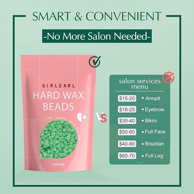 Wax Beads (1lb) for Hair Removal - Aloe Vera Formula, Perfect for Sensitive Skin, Eyebrow, Brazilian Bikini, Legs, Facial and Full Body Waxing at Home