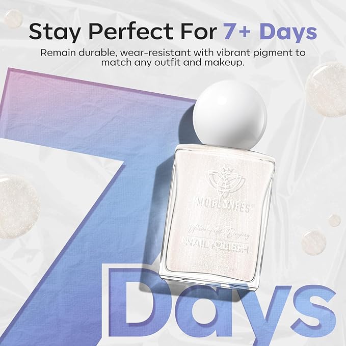 modelones Pearl White Nail Polish, Shimmer Glitter White 15 ml Quick Dry Nail Lacquer Strengthener Long Last Shine Fingernail Toe Nail Art DIY Home Travel Manicure Gift for Women Girls 0.5 Fl Oz