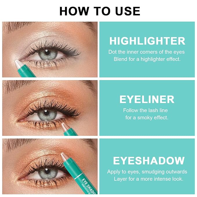 8Pcs Eyeshadow Stick, Eye Brightener Stick, Shimmer Creamy Eye Shadow Makeup, Waterproof Long Lasting Glitter Highlighter Eye Liner Pencil (SET A)