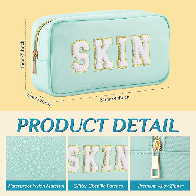 Cunno 4 Pcs Preppy Makeup Bags Chenille Letter Stuff Bag Nylon Cosmetic Pouch Cases with Zipper for Women Travel Toiletry