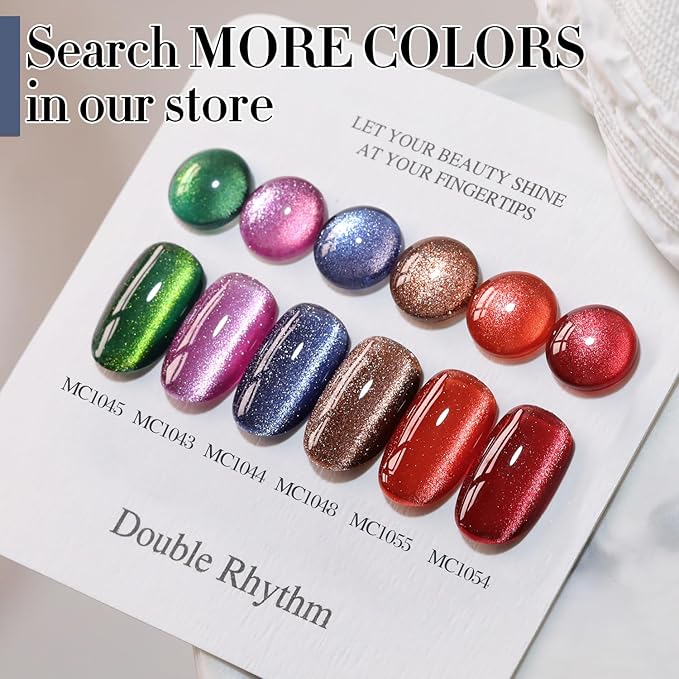 Double Rhythm 0.5 OZ Cat Eye Gel Polish with Magnet 15ML Holographic Glitter Shimmer Translucent Jelly Color Magnetic Polish Salon DIY at Home (Dark Blue-MC1044)