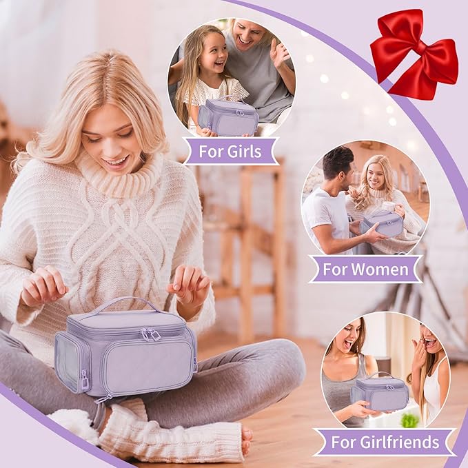 OCHEAL Makeup Bag,Travel Cosmetic Cases Makeup Organizer Bag for Women with Zipper Pouch and Side Pocket, Multifunctional Compartments and Dividers,Make up Toiletries, Brushes & Beauty Tools-Purple