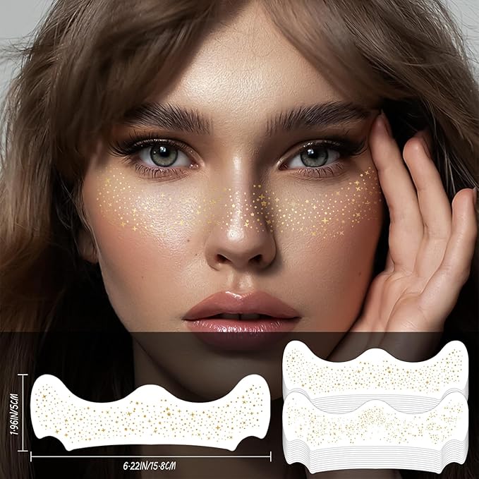 Face Glitter Freckles Tattoo, Glitter Face Makeup Patches, Body Glitter Sparkle Freckles Stickers for Women Kid, Festival Concert Carnival Party Halloween Decor Rave Outfits, 24PCS Gold Glitter