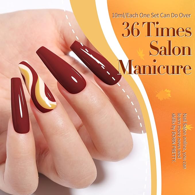 BORN PRETTY Fall Winter Gel Nail Polish Pumpkin Red Caramel Orange Brown Halloween Gel Nail Kit Cozy Campfire Autumn Gel Polish Set Nail Art Manicure Collection Christmas Gift 6PCS 7ML