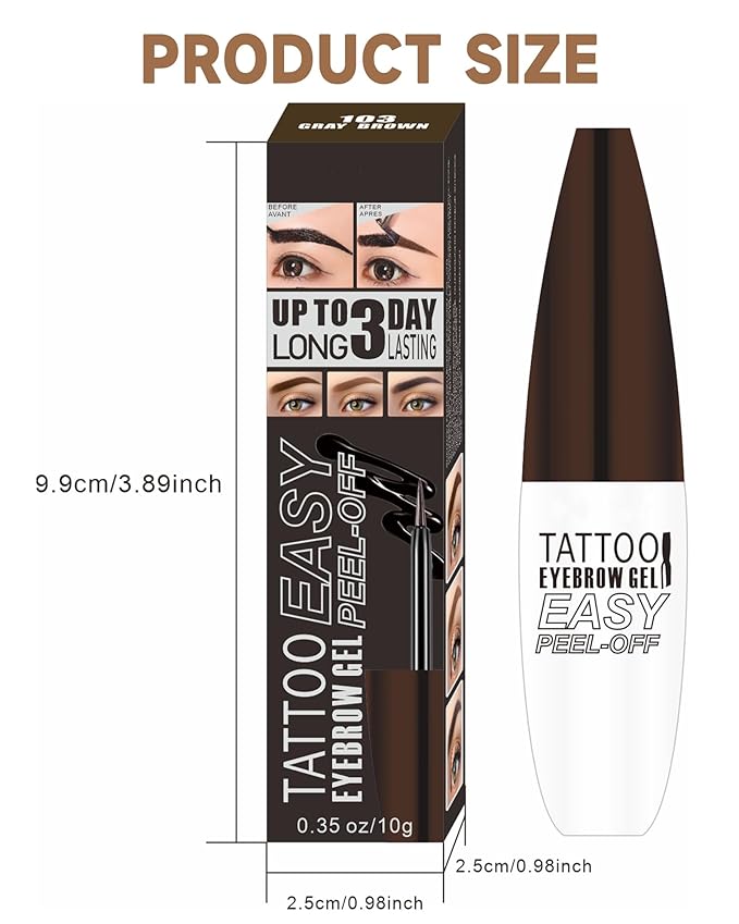 2 Pcs Tattoo Peel Off Eyebrow Gel Tinting Set,Peel Off Gray Brown Tinted Eye Brow Long Lasting up to 3 Days Waterproof Transferproof Eyebrow Tattoo Women Brow Makeup Full& Defined Looking Brow-03