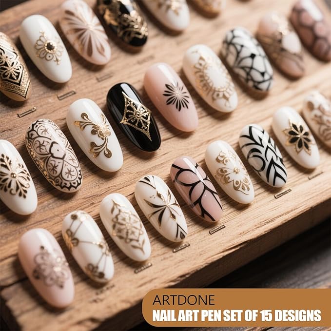 Artdone 15pcs Pink Nail Art Brushes, Nail Art Tool Set, Dotting Tools, Dust Brush,Striping Brushes for Long Lines, Drawing Pen For Gel Polish Design supply