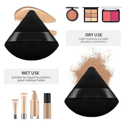 Sibba 2 Pieces Triangle Cosmetic Loose Powder Puffs Washable Reusable Soft Plush Foundation Sponge for Face Body Wet Dry Makeup Tool (2Pcs Black)