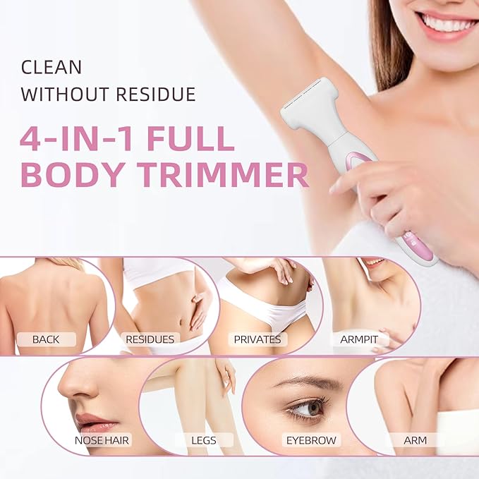 RUIM Electric Razors for Women, 4-in-1 Painless Bikini Trimmer, Rechargeable Wet/Dry Use Shaver with LED Display, Pink