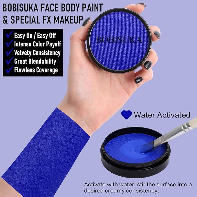 BOBISUKA Dark Blue Face Body Paint, Water-Based Face Painting Kit & Body Paints, Kids Adults Facepaint for Halloween Avatar Mystique Nebula Yondu Smurf Makeup Costume Cosplay Party Theater & Film