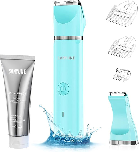 Bikini Trimmer for Women, 2 in 1 Electric Women Pubic Hair Trimmer, Portable Ladies Shaver with 2 Trimmer Heads Waterproof Wet and Dry Use Includes 2 Oz Skin Smoothing Shaving Gel