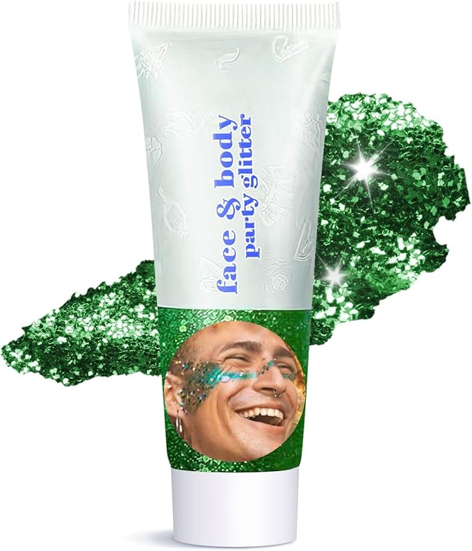 Body Glitter Gel - Sparkly Chunky Glitter Hair for Kids Women, Iridescent Glitter Freckles, Halloween Christmas Singer Concert Festival Rave Accessories (Green Body Glitter)