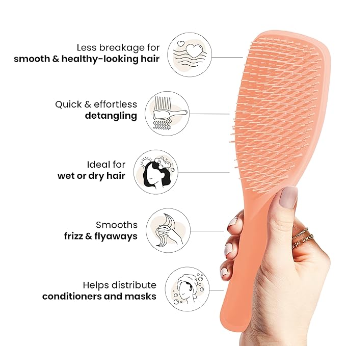 Tangle Teezer Ultimate Detangler Brush for Wet & Dry Hair, Eliminates Knots & Reduces Breakage for All Hair Types, Amazon Exclusive Apricot