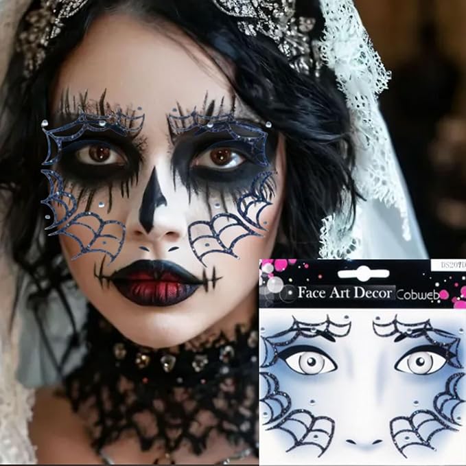 4 Pcs Halloween Face Gems Jewels, Day of the Dead Rhinestone Face Jewels Terrible Spider and Scar,Glitter Face Stickers for Women Halloween Rave Party Cosplay