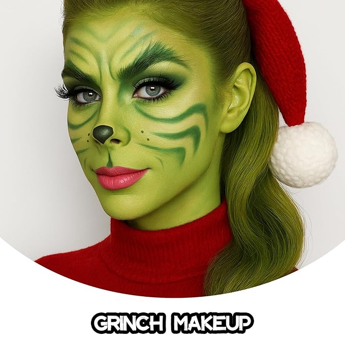 6 PCS Halloween Witch Makeup Set - Includes Ogre Green Face Body Paint(60ml), Black Eyeliner, False Eyelashes, Red Lipstick - Oil-Based SFX Face Painting Kit for Costume, Cosplay, Dress-Up Party