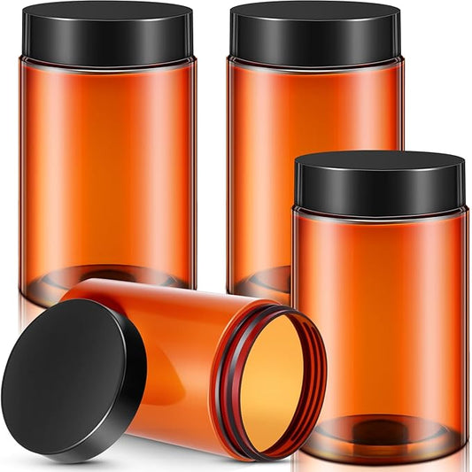 Patelai 4 Pieces Round Wide-mouth Leak Proof Plastic Container Jars with Lids for Travel Storage Makeup Beauty Products Face Creams Oils Salves Ointments DIY Making(12 Ounce,Amber)