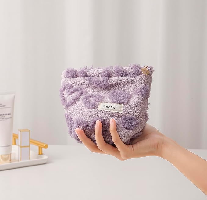 2 Pcs Makeup Bags, Large Cosmetic Bag Travel Toiletry Bag Organizer for Women, Plush Makeup Bag Small Cosmetic Pouch Purse with Zipper Gifts for Girls Teen