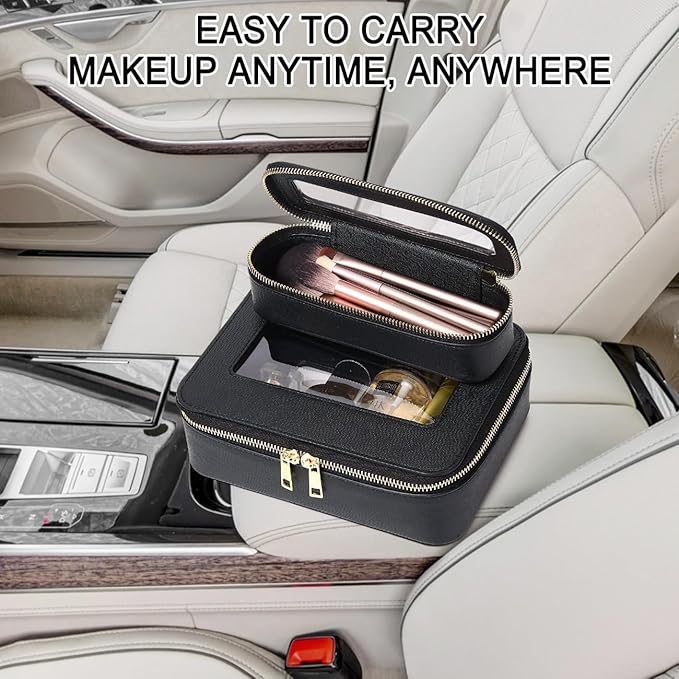 Pinkmik Makeup Brush Bag Slim Clear Makeup Bag Transparent Travel Cosmetic Case & Toiletry Bag with Zipper Small Beatuy Makeup Bag Purse Organizer for Women (Black, SLIM)