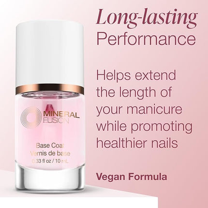 Mineral Fusion Base Coat Nail Treatment - Extend the Length of Manicures - Protect Against Chipping, Peeling Nail Polish - Long Lasting, Nail Strengthener - Vegan, No Harsh Ingredients - 0.33 Fl Oz