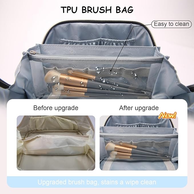 Travel Makeup Bag for Women: Western Boho Make up Bag Set of 3 - Large Capacity Vegan Leather Cosmetic Bag - Waterproof Toiletry Bag with Compartments & Handle & Divider(B-03Black)