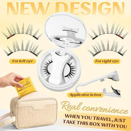 QUEWEL Magnetic-Eyelashes with Applicator, Portable Magnetic Eyelashes Natural Look, Upgrade 2 Magnet False Eyelashes More Easy to Wear, Easy to Use and Remove (Magnetics NZH-H)