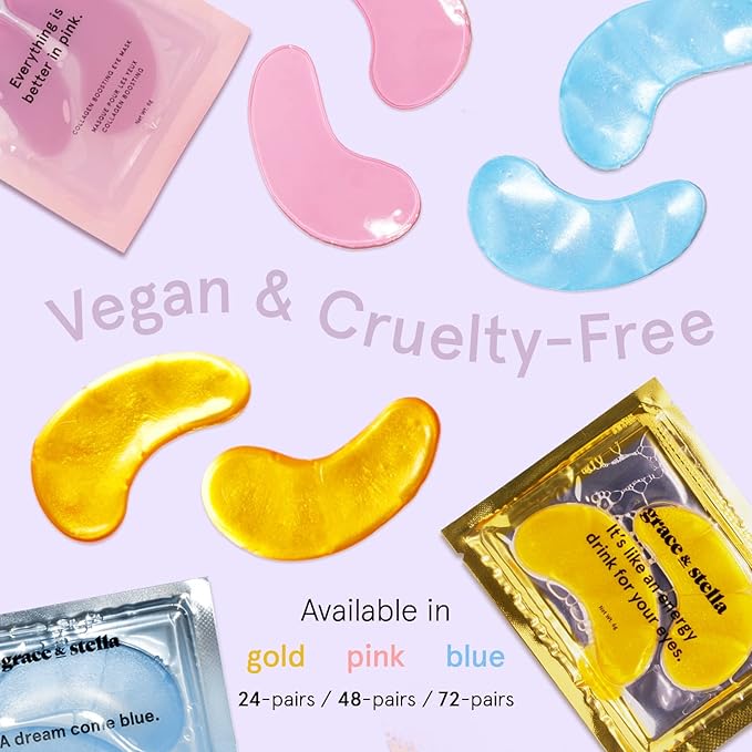 grace & stella Award Winning Under Eye Mask Reduce Dark Circles, Puffy Eyes, Undereye Bags, Wrinkles, Gel Under Eye Patches, Birthday Gifts for Women - Vegan Cruelty-Free Self Care (48 Pairs, Blue)