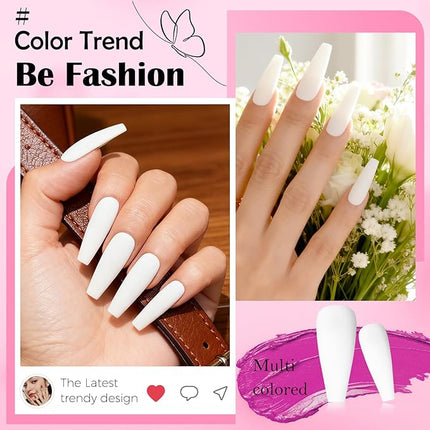 LoveOurHome 100pc Coffin Press on Nails Long Fake Nails White Matte Full Cover False Nails Press ons Artificial Nail Medium Ballerina Fake Fingernail Presson on Nail Tips for Women Kids Girls