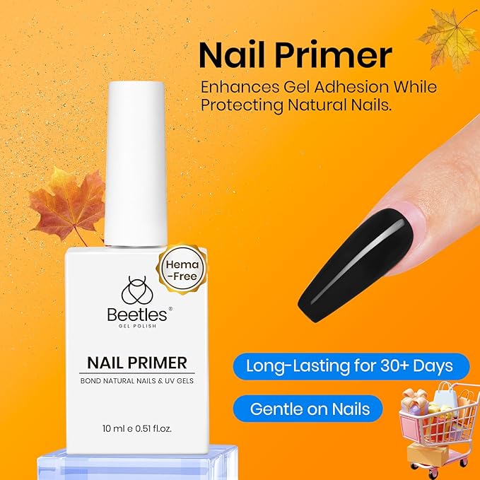 Beetles 15ml Nail Dehydrator and Primer - Acid Free & Hema-Free Natural Prep Dehydrate and Bond Primer for Acrylic Fast Dry Nail Supplies Professional Salons Halloween Set