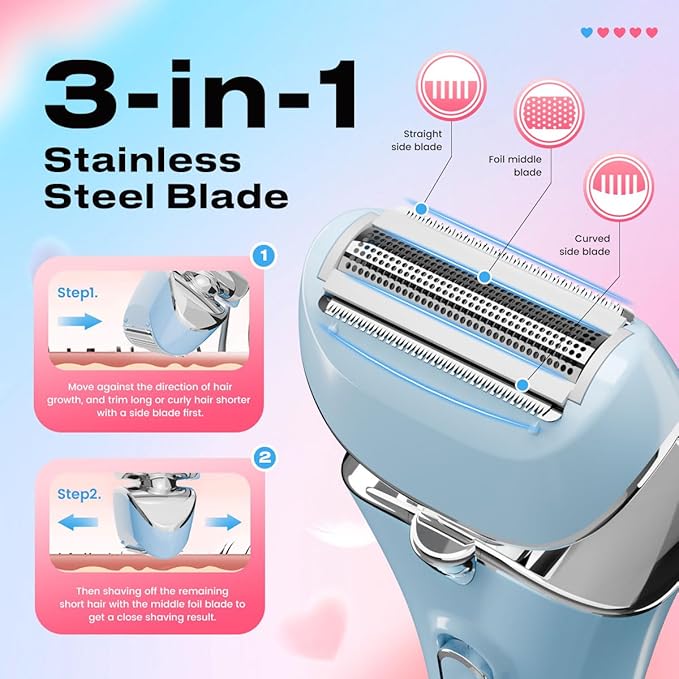 Electric Shaver for Women Rechargeable Wet Dry Electric Razor for Women, Waterproof Lady Shaver for Legs Arm Underarm Bikini Public Body Razor with One Extra Foil Blade