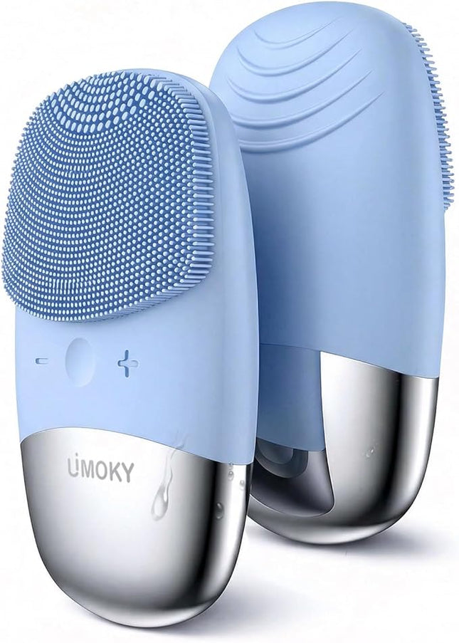 Facial Cleansing Brush, 3-in-1 Electric Silicone Face Scrubber, Vibrating Massager, IPX7 Waterproof, USB Rechargeble Pore Brush for Deep Cleanning, Blackhead Remover, Exfoliating (Blue)