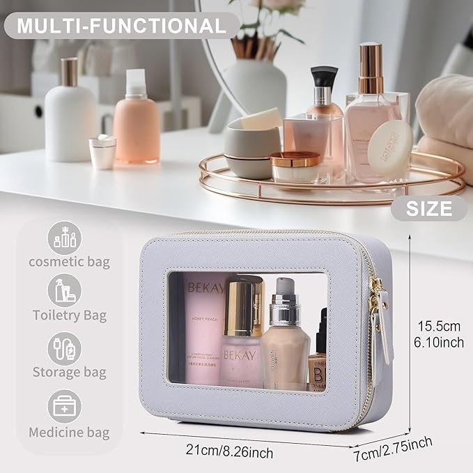 Pinkmik Clear Makeup Bag for Women Waterproof Travel Cosmetics and Toiletries Case Portable Makeup Oaganizer Bag Clear Car Bag with Zipper (Gray, M)