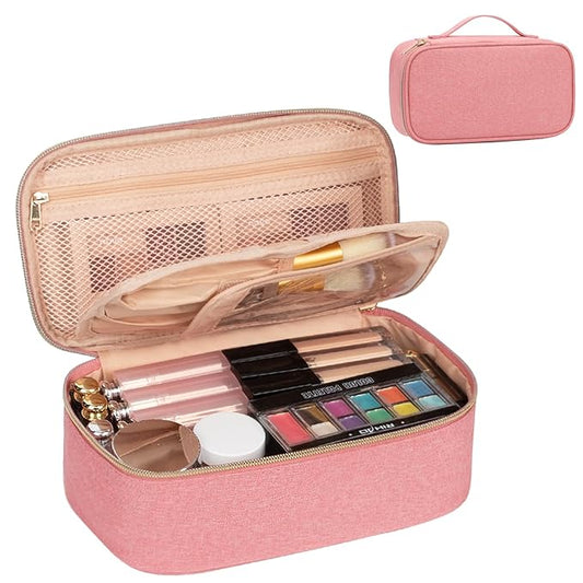 OCHEAL Small Cosmetic Bag,Portable Cute Travel Makeup Bag for Women and Girls Makeup Brush Organizer Cosmetics Pouch Bags-Pink