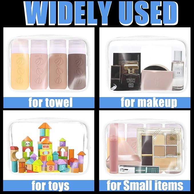 12 Pieces Clear Makeup Bags Bulk, TSA Approved Toiletry Bag for Travel, PVC Waterproof Cosmetic Bag with Zipper, Transparent Pouches Organizer Storage for Men and Women (White, Large)