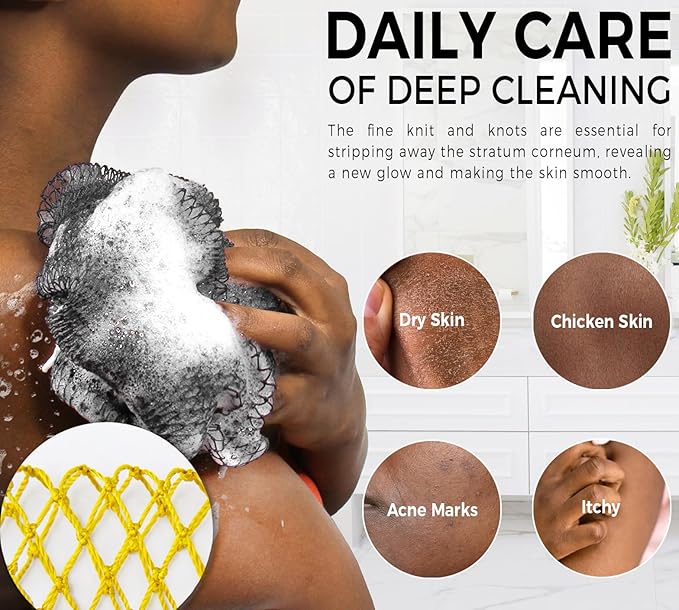 African Net Sponge Authentic - 2 Pieces Exfoliating Body Scrubber Bath Sponge York&Slate - Back Scrubber Washcloth for Shower - Real African Scrub Exfoliator Body Care Bathing Accessorie