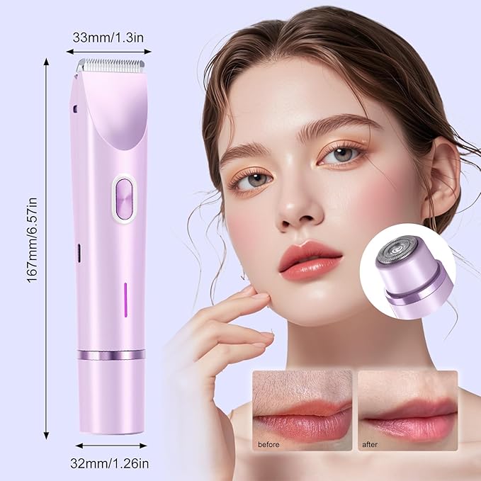 Bikini Trimmer for Women, Dermave Bikini Shaver, Dual Head Shaver Painless Hair Removal for Face, Body & Intimate Areas (Purple)