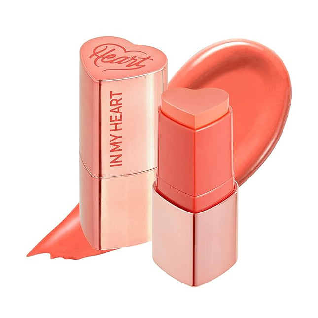 TOUCH IN SOL In My Heart Stick Blush (#Sunset Coral) - Cream Blush Stick for Korean Makeup, Lip & Cheek Multi-Use, Blendable Milk Blusher for Dewy Glow, Kbeauty (0.21 Oz)