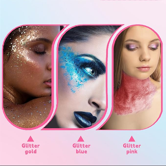 Gold Blue Pink Body Glitter Stick, Face Hair Glitter Stick for Kids, Glitter Face Paint Hair Accessories for Women Girls Singer Concert Festival Rave Disco Party Mermaid Sparkly Makeup
