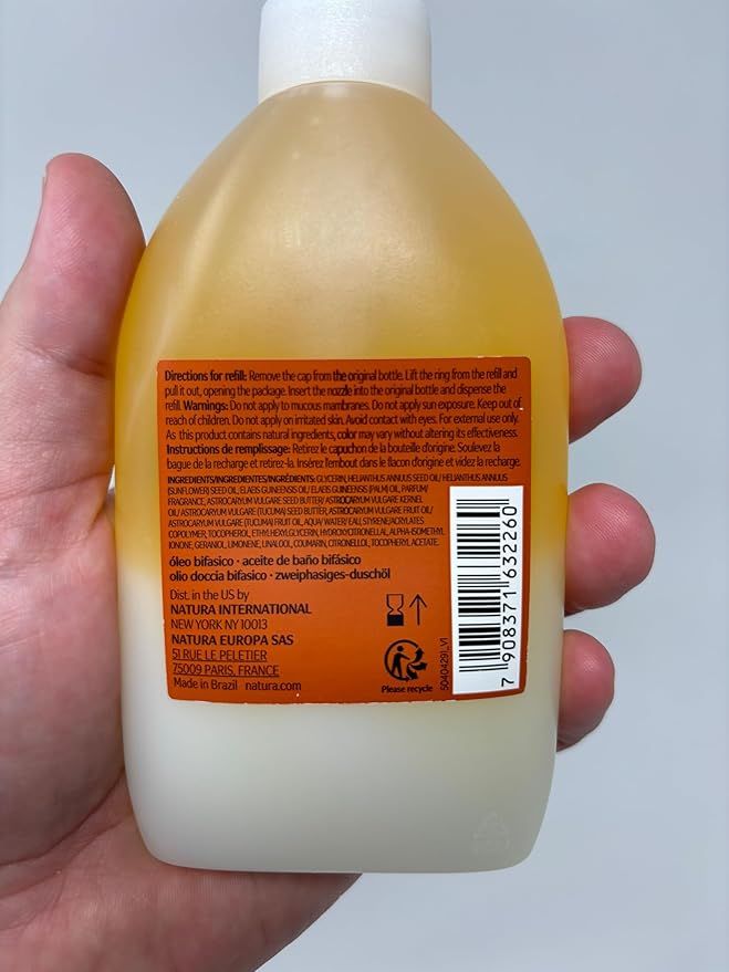 natura - Ekos Tukumã Biphase Shower Oil Refill - Replenishing In-Shower or Bath Body Oil - Anti-Signs of Aging - Skin Moisturizer - Vegan Skin Care - Brazilian Beauty Secrets - 6.7 fl oz (200ml)